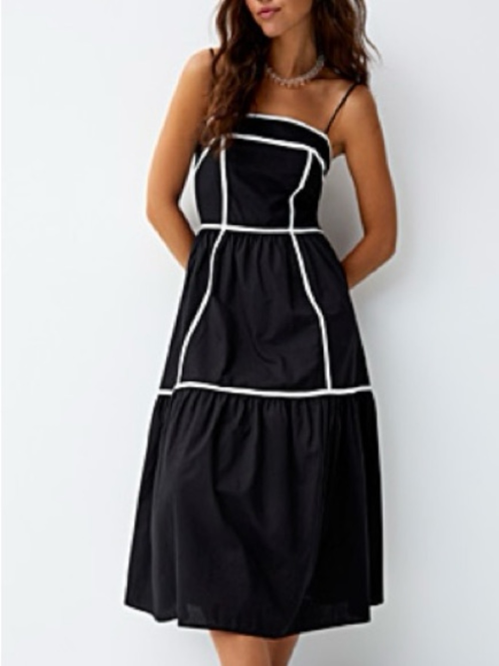 Simons Black Midi Dress with White Piping